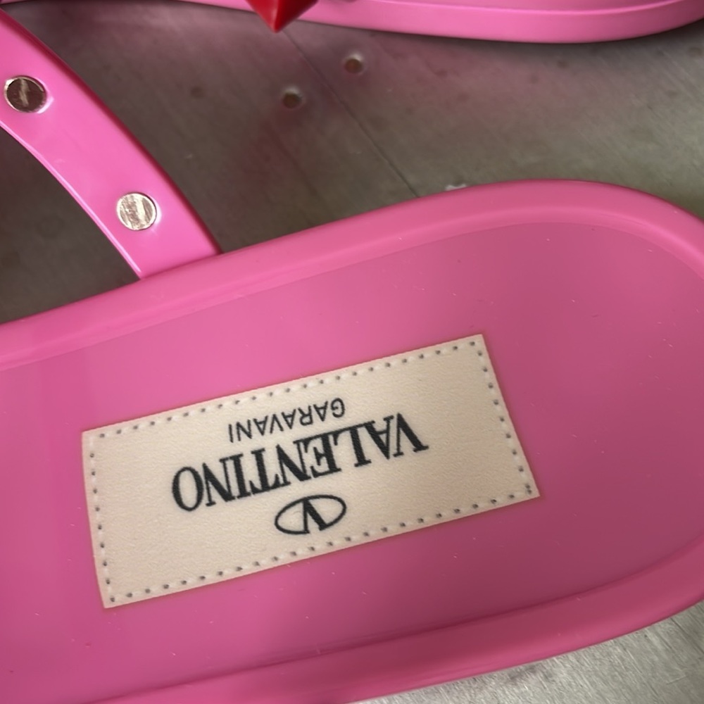 Valentino rockstud jelly pink red pvc thong sandal flat sz 37 with box - Picture 7 of 12